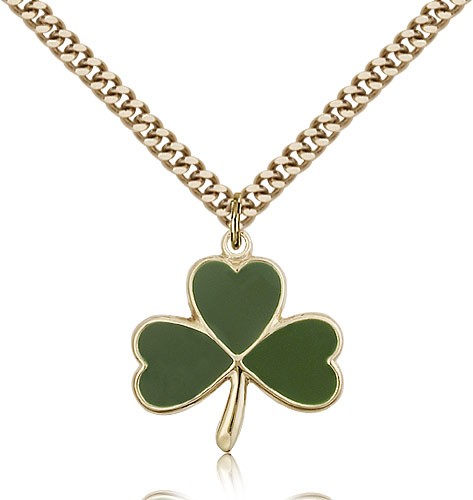 Shamrock Medal, Gold Filled - 24" 2.4mm Gold Plated Endless Chain