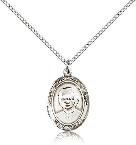St. Josemaria Escriva Medal, Sterling Silver, Medium - 18" 1.2mm Sterling Silver Chain + Clasp