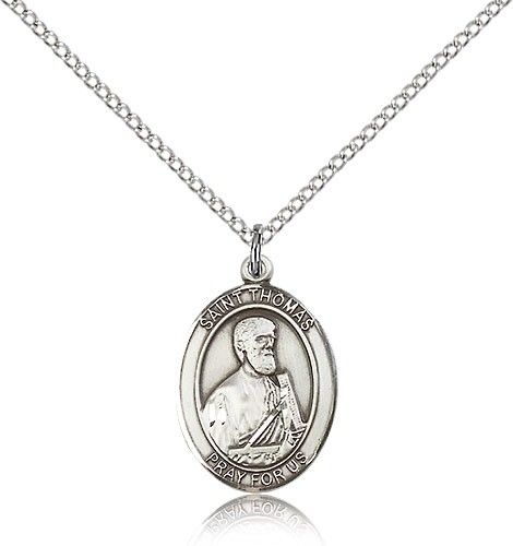 St. Thomas the Apostle Medal, Sterling Silver, Medium - 18" 1.2mm Sterling Silver Chain + Clasp
