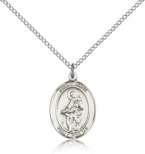 St. Jane of Valois Medal, Sterling Silver, Medium - 18" 1.2mm Sterling Silver Chain + Clasp
