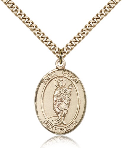 St. Victor of Marseilles Medal, Gold Filled, Large - 24" 2.4mm Gold Plated Chain + Clasp