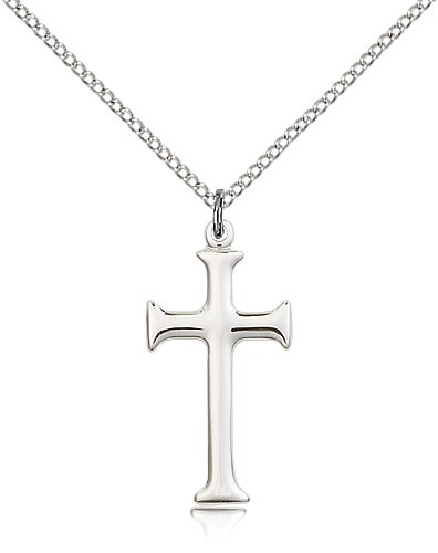 Cross Pendant, Sterling Silver - 18" 1.2mm Sterling Silver Chain + Clasp