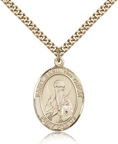 St. Basil the Great Medal, Gold Filled, Large - 24" 2.4mm Gold Plated Chain + Clasp