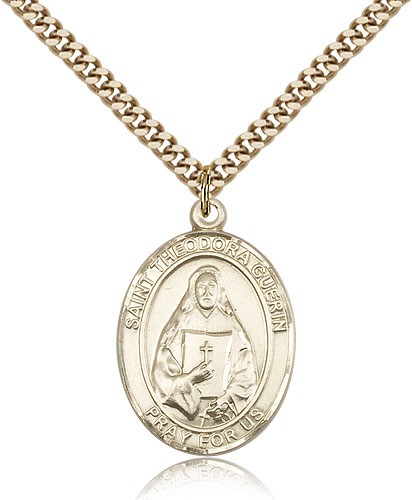 St. Theodore Guerin Medal, Gold Filled, Large - 24" 2.4mm Gold Plated Chain + Clasp