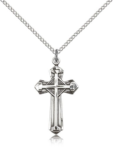 Cross Pendant, Sterling Silver - 18" 1.2mm Sterling Silver Chain + Clasp