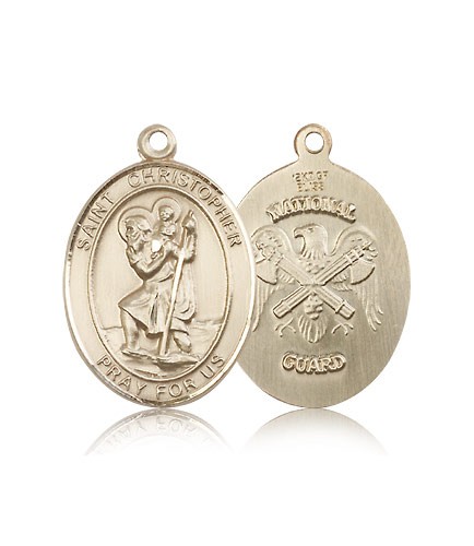 St. Christopher National Guard Medal, 14 Karat Gold, Large - 14 KT Yellow Gold