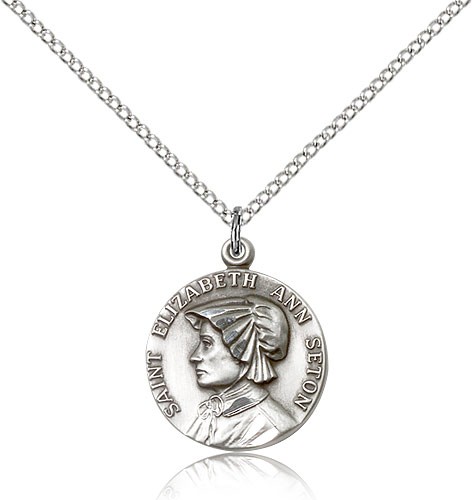 St. Elizabeth Ann Seton Medal, Sterling Silver - 18" 1.2mm Sterling Silver Chain + Clasp