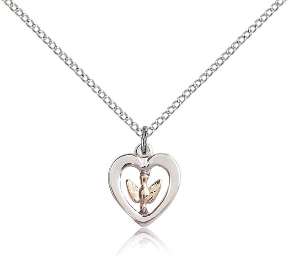 Holy Spirit Medal, Two-Tone - 18" 1.2mm Sterling Silver Chain + Clasp