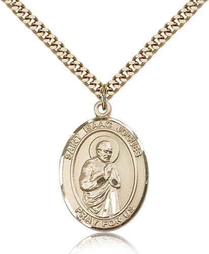St. Isaac Jogues Medal, Gold Filled, Large - 24" 2.4mm Gold Plated Chain + Clasp
