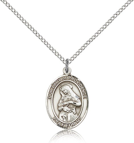Our Lady of Providence Medal, Sterling Silver, Medium - 18" 1.2mm Sterling Silver Chain + Clasp