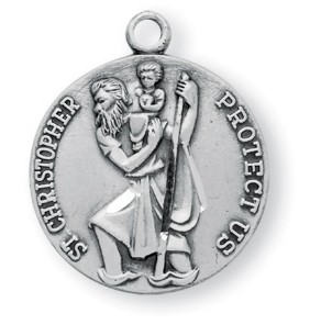 Women's or Boy's Sterling Silver Round Saint Christopher Necklace with Chain Options - 20" 2.2mm Stainless Steel Chain with Clasp