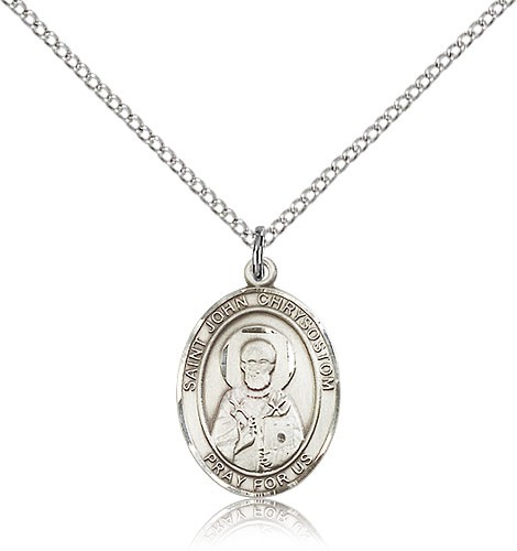 St. John Chrysostom Medal, Sterling Silver, Medium - 18" 1.2mm Sterling Silver Chain + Clasp