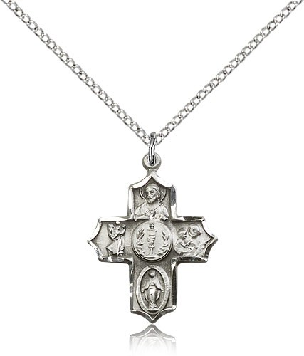 4 Way Cross Pendant, Sterling Silver - 18" 1.2mm Sterling Silver Chain + Clasp