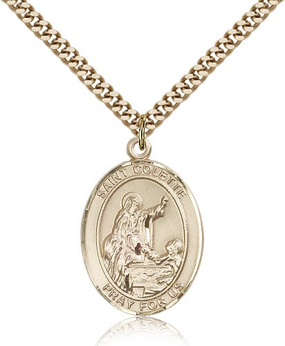 St. Colette Medal, Gold Filled, Large - 24" 2.4mm Gold Plated Chain + Clasp