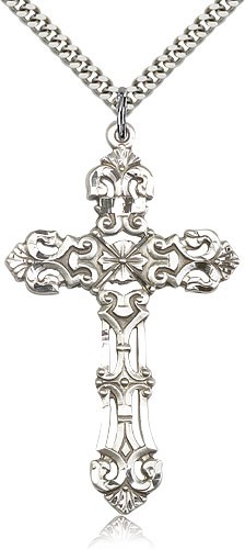 Cross Pendant, Sterling Silver - 24" 2.4mm Rhodium Plate Endless Chain