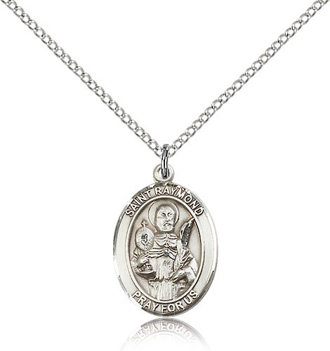 St. Raymond Nonnatus Medal, Sterling Silver, Medium - 18" 1.2mm Sterling Silver Chain + Clasp