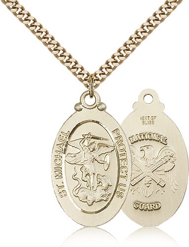 St. Michael National Guard Medal, Gold Filled - 24" 2.4mm Gold Plated Endless Chain