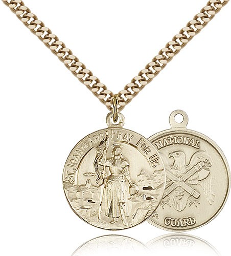 St. Joan of Arc National Guard Medal, Gold Filled - 24" 2.4mm Gold Plated Endless Chain
