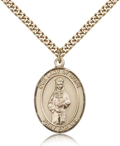 Our Lady of Hope Medal, Gold Filled, Large - 24" 2.4mm Gold Plated Chain + Clasp