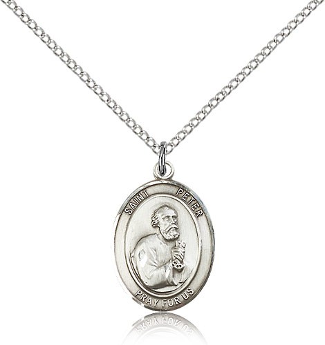 St. Peter the Apostle Medal, Sterling Silver, Medium - 18" 1.2mm Sterling Silver Chain + Clasp