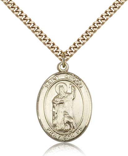 St. Drogo Medal, Gold Filled, Large - 24" 2.4mm Gold Plated Chain + Clasp