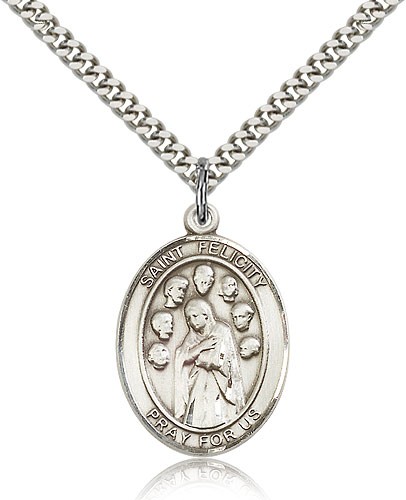 St. Felicity Medal, Sterling Silver, Large - 24" 2.4mm Rhodium Plate Chain + Clasp