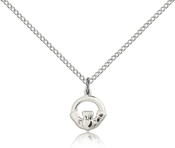 Claddagh Medal, Sterling Silver - 18" 1.2mm Sterling Silver Chain + Clasp