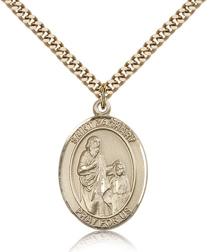 St. Zachary Medal, Gold Filled, Large - 24" 2.4mm Gold Plated Chain + Clasp