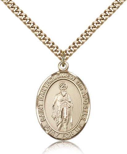 St. Bartholomew the Apostle Medal, Gold Filled, Large - 24" 2.4mm Gold Plated Chain + Clasp