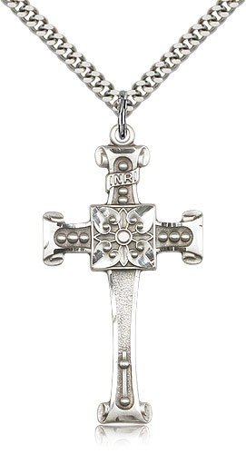 Cross Pendant, Sterling Silver - 24" 2.4mm Rhodium Plate Endless Chain