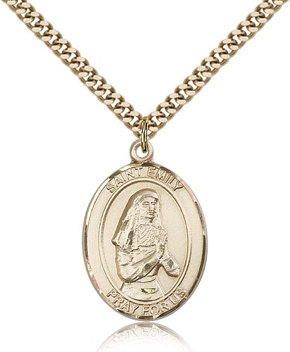 St. Emily De Vialar Medal, Gold Filled, Large - 24" 2.4mm Gold Plated Chain + Clasp
