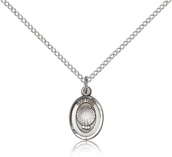 Baptism Medal, Sterling Silver - 18" 1.2mm Sterling Silver Chain + Clasp