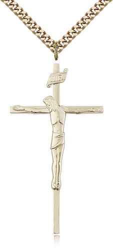 Crucifix Pendant, Gold Filled - 24" 2.4mm Gold Plated Endless Chain