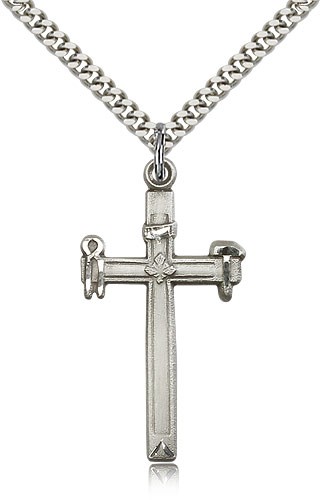 Carpenter Cross Pendant, Sterling Silver - 24" 2.4mm Rhodium Plate Endless Chain