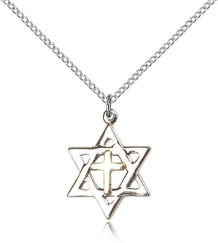 Star of David Medal, Two-Tone - 18" 1.2mm Sterling Silver Chain + Clasp