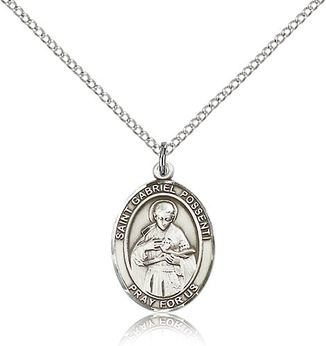 St. Gabriel Possenti Medal, Sterling Silver, Medium - 18" 1.2mm Sterling Silver Chain + Clasp
