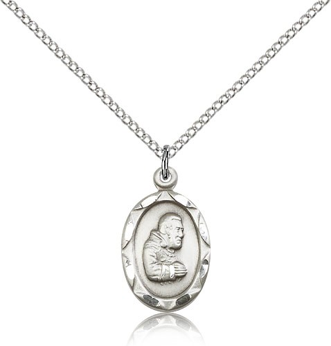 St. Pio of Pietrelcina Medal, Sterling Silver - 18" 1.2mm Sterling Silver Chain + Clasp