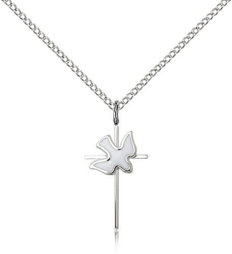 Holy Sprit Cross Pendant, Sterling Silver - 18" 1.2mm Sterling Silver Chain + Clasp