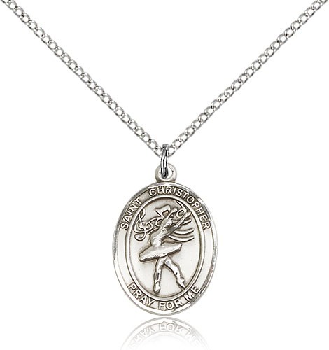 St Christopher Dance Medal, Sterling Silver, Medium - 18" 1.2mm Sterling Silver Chain + Clasp