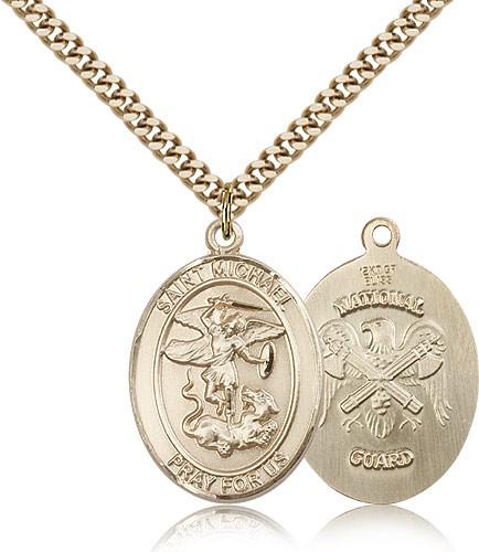 St. Michael National Guard Medal, Gold Filled, Large - 24" 2.4mm Gold Plated Chain + Clasp