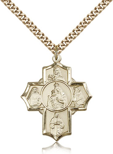 Mt Carmel 4 Way Cross Pendant, Gold Filled - 24" 2.4mm Gold Plated Endless Chain
