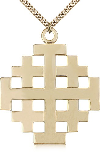 Jerusalem Cross Pendant, Gold Filled - 24" 2.4mm Gold Plated Endless Chain