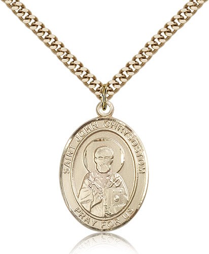 St. John Chrysostom Medal, Gold Filled, Large - 24" 2.4mm Gold Plated Chain + Clasp
