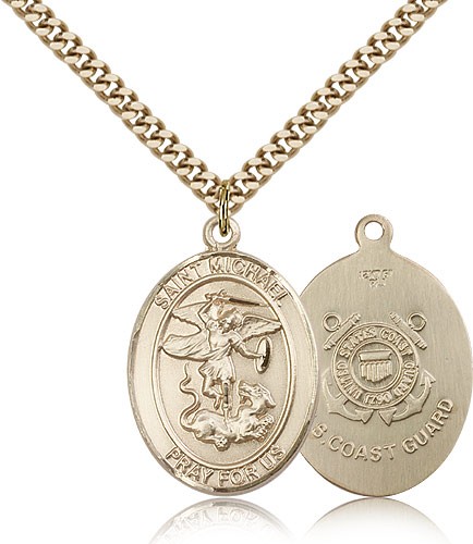 St. Michael Coast Guard Medal, Gold Filled, Large - 24" 2.4mm Gold Plated Chain + Clasp