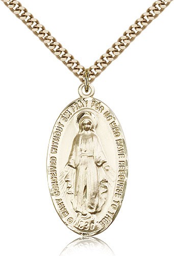 Miraculous Medal, Gold Filled - 24" 2.4mm Gold Plated Endless Chain