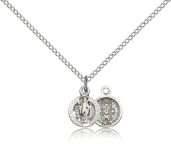 St. Benedict Medal, Sterling Silver - 18" 1.2mm Sterling Silver Chain + Clasp