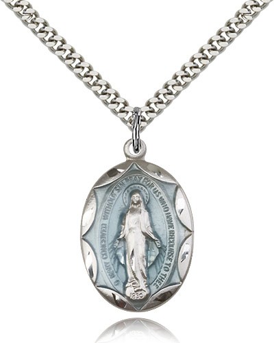 Miraculous Medal, Sterling Silver - 24" 2.4mm Rhodium Plate Endless Chain