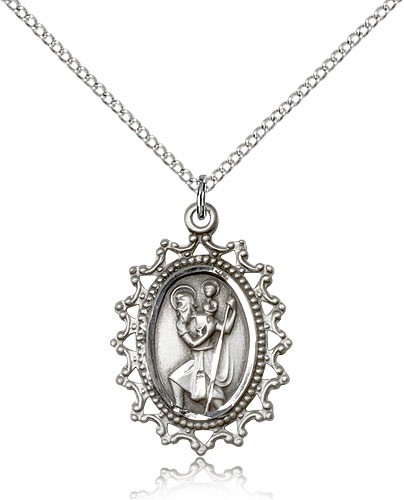 St. Christopher Medal, Sterling Silver - 18" 1.2mm Sterling Silver Chain + Clasp