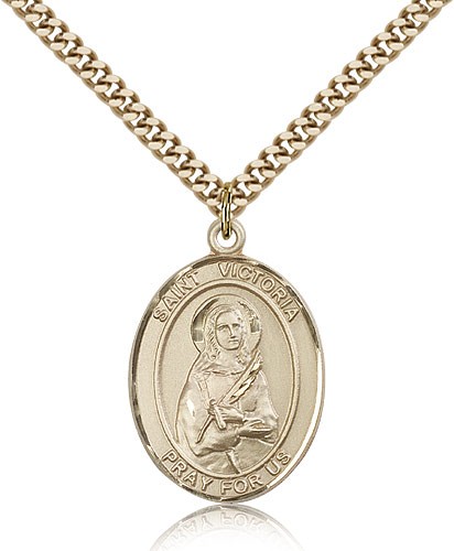 St. Victoria Medal, Gold Filled, Large - 24" 2.4mm Gold Plated Chain + Clasp