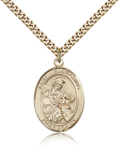 St. Eustachius Medal, Gold Filled, Large - 24" 2.4mm Gold Plated Chain + Clasp